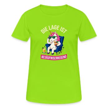 Einhorn Die Lage ist besäufniserregend - Frauen T-Shirt atmungsaktiv - Neongrün - Vorne - AI Model Female 172 dark (172cm)