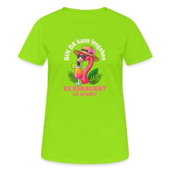 Flamingo Party Es Eskaliert eh wieder Mädelsabend - Frauen T-Shirt atmungsaktiv - Neongrün - Vorne - AI Model Female 172 dark (172cm)