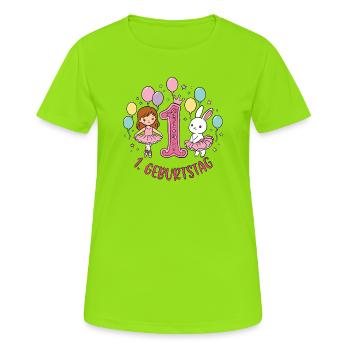 Erster Geburtstag Ballon Tanz Duo - Frauen T-Shirt atmungsaktiv - Neongrün - Vorne - AI Model Female 172 dark (172cm)