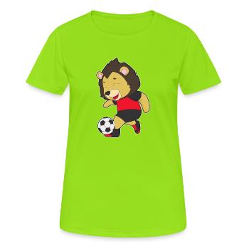 Löwe Fußballspieler Fußball - Frauen T-Shirt atmungsaktiv - Neongrün - Vorne - AI Model Female 172 dark (172cm)