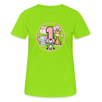 First Birthday Wildlife 1 - Women's Breathable T-Shirt - neon green - Front - AI Model Female 172 dark (172cm)