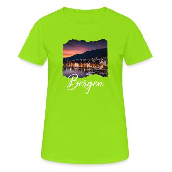 Bergen Hafenabend - Frauen T-Shirt atmungsaktiv - Neongrün - Vorne - AI Model Female 172 dark (172cm)
