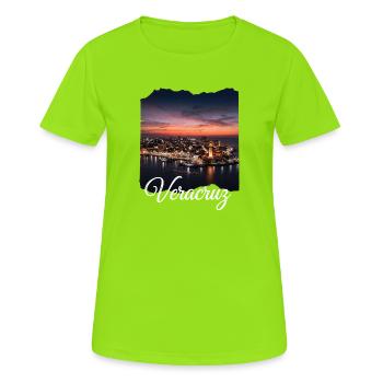 Veracruz Sonnenuntergang Hafenpanorama - Frauen T-Shirt atmungsaktiv - Neongrün - Vorne - AI Model Female 172 dark (172cm)