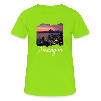 Managua Skyline Sonnenuntergang - Frauen T-Shirt atmungsaktiv - Neongrün - Vorne - AI Model Female 172 dark (172cm)