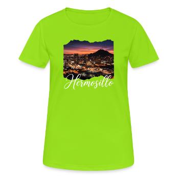 Hermosillo Sunset Stadtansicht - Frauen T-Shirt atmungsaktiv - Neongrün - Vorne - AI Model Female 172 dark (172cm)