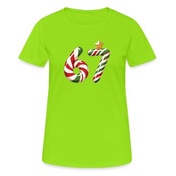 Mème Candy Cane 67 - T-shirt respirant Femme - vert néon - Devant - AI Model Female 172 dark (172cm)