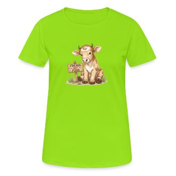 Amis Pas Nourriture Veau Droits des animaux véganes - T-shirt respirant Femme - vert néon - Devant - AI Model Female 172 dark (172cm)