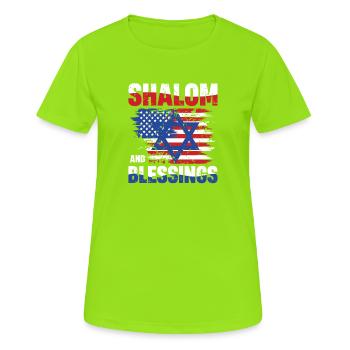 Shalom Und Segen Freiheit Israel USA Flagge - Frauen T-Shirt atmungsaktiv - Neongrün - Vorne - AI Model Female 172 dark (172cm)
