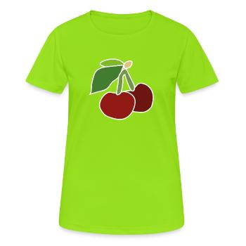Cerises rouges – Illustration fruitée pop - T-shirt respirant Femme - vert néon - Devant - AI Model Female 172 dark (172cm)