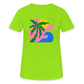 Palmier abstrait & soleil : design estival - T-shirt respirant Femme - vert néon - Devant - AI Model Female 172 dark (172cm)