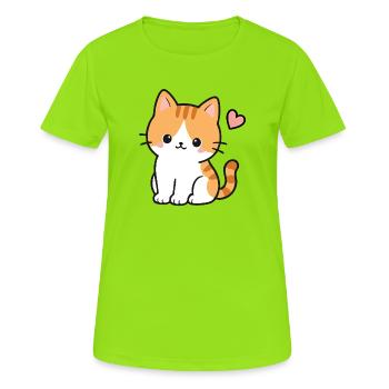 Cute Kawaii Kitten With Pink Heart - Women's Breathable T-Shirt - neon green - Front - AI Model Female 172 dark (172cm)