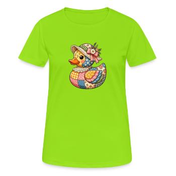 Canard patchwork avec chapeau fleuri - T-shirt respirant Femme - vert néon - Devant - AI Model Female 172 dark (172cm)