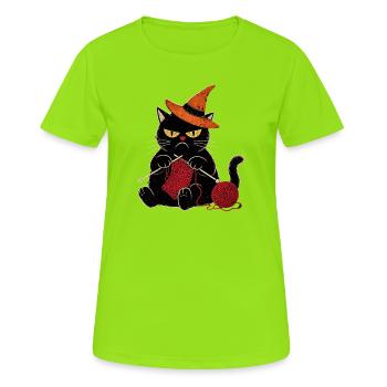 Halloween grumpy  Katze für Katzenliebhaber - Women's Breathable T-Shirt - neon green - Front - AI Model Female 172 dark (172cm)