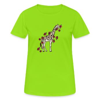 Girafe en fleurs avec des roses - T-shirt respirant Femme - vert néon - Devant - AI Model Female 172 dark (172cm)