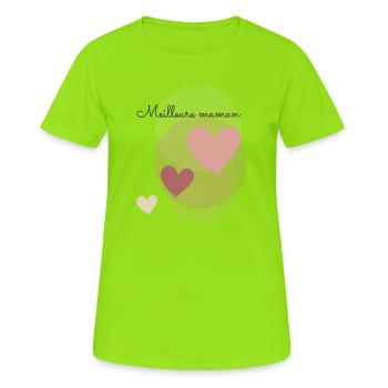MAMAN. FÊTE DES MÈRES. COEUR. FÊTE. BONNE FÊTE - T-shirt respirant Femme - vert néon - Devant - AI Model Female 172 dark (172cm)