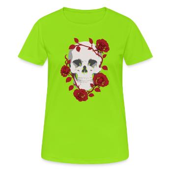 Crimson Rose Skull - Women's Breathable T-Shirt - neon green - Front - AI Model Female 172 dark (172cm)