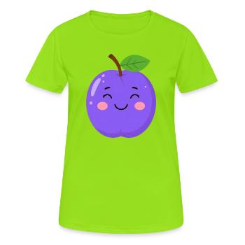 Prune de Kawaii bleu-violet – Motif de fruits sucrés - T-shirt respirant Femme - vert néon - Devant - AI Model Female 172 dark (172cm)