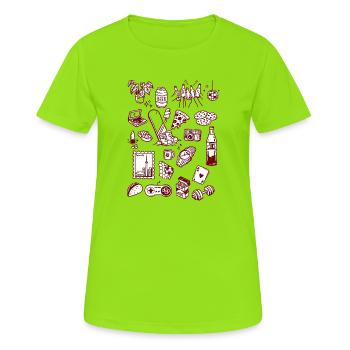 Nightlife Snack Doodle Mashup - Women's Breathable T-Shirt - neon green - Front - AI Model Female 172 dark (172cm)