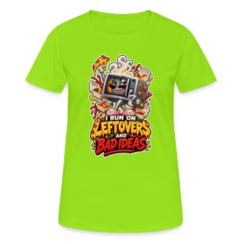 Je fonctionne avec des restes et de mauvaises idées au micro-ondes de bandes dessinées - T-shirt respirant Femme - vert néon - Devant - AI Model Female 172 dark (172cm)