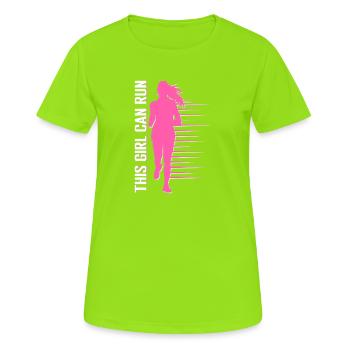Running Girl Can Run Marathon Runner - Frauen T-Shirt atmungsaktiv - Neongrün - Vorne - AI Model Female 172 dark (172cm)