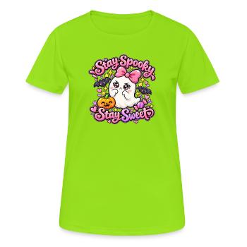 Halloween Geist mit Kürbis - Frauen T-Shirt atmungsaktiv - Neongrün - Vorne - AI Model Female 172 dark (172cm)