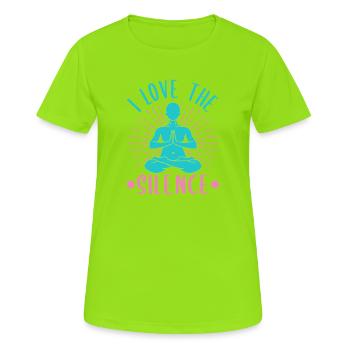 Yoga I Love The Silence Funny Yoga - Frauen T-Shirt atmungsaktiv - Neongrün - Vorne - AI Model Female 172 dark (172cm)