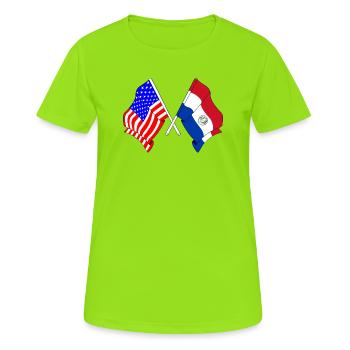 Flagge USA, Flagge Paraguay - Frauen T-Shirt atmungsaktiv - Neongrün - Vorne - AI Model Female 172 dark (172cm)