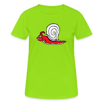 Schnecke Schnell Kriechen Lustig Cartoon Raserei - Frauen T-Shirt atmungsaktiv - Neongrün - Vorne - AI Model Female 172 dark (172cm)