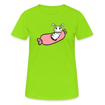 caterpillar hole sausage sausages grill hunger eat - Women's Breathable T-Shirt - neon green - Front - AI Model Female 172 dark (172cm)