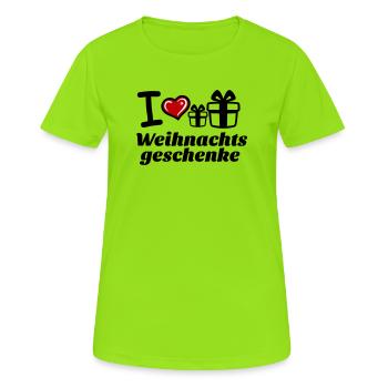 I Love Weihnachtsgeschenke  - Frauen T-Shirt atmungsaktiv - Neongrün - Vorne - AI Model Female 172 dark (172cm)