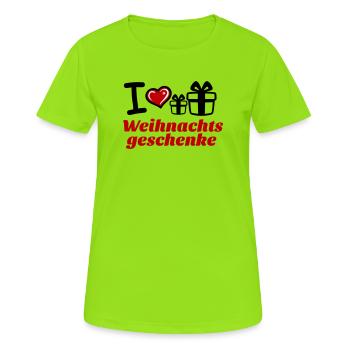 I Love Weihnachtsgeschenke  - Frauen T-Shirt atmungsaktiv - Neongrün - Vorne - AI Model Female 172 dark (172cm)