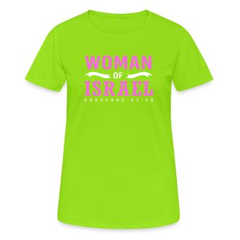 Judaïsme juif Yeshua - T-shirt respirant Femme - vert néon - Devant - AI Model Female 172 dark (172cm)