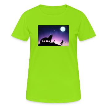 Sternwolf und Rabe unter dem Mond - Poster - Frauen T-Shirt atmungsaktiv - Neongrün - Vorne - AI Model Female 172 dark (172cm)