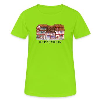 Heppenheim Altstadt., Amtsgasse Fachwerk, Odenwald - Frauen T-Shirt atmungsaktiv - Neongrün - Vorne - AI Model Female 172 dark (172cm)