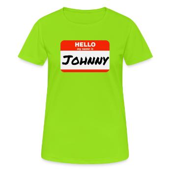 Hello My Name is Johnny Étiquette Étiquette Étiquette - T-shirt respirant Femme - vert néon - Devant - AI Model Female 172 dark (172cm)