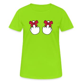 2 haende wichser mittelfinger zeigen beleidigen fi - Frauen T-Shirt atmungsaktiv - Neongrün - Vorne - AI Model Female 172 dark (172cm)