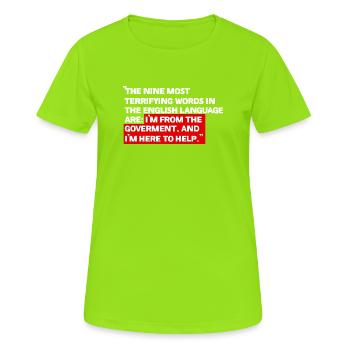 Ich bin von der Regierung - Frauen T-Shirt atmungsaktiv - Neongrün - Vorne - AI Model Female 172 dark (172cm)