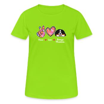 Peace Love Bernese Mountain Dog Berner Mom - Women's Breathable T-Shirt - neon green - Front - AI Model Female 172 dark (172cm)