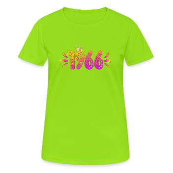 Couronne d’anniversaire 1966 - T-shirt respirant Femme - vert néon - Devant - AI Model Female 172 dark (172cm)