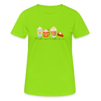 ☕ Pumpkin Spice Everything Nice 🎃 - Frauen T-Shirt atmungsaktiv - Neongrün - Vorne - AI Model Female 172 dark (172cm)