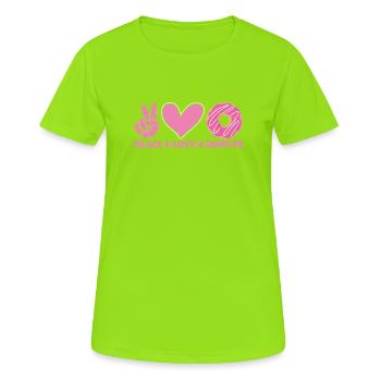 Beignets Paix et Amour - T-shirt respirant Femme - vert néon - Devant - AI Model Female 172 dark (172cm)