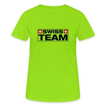 Team Swiss Schweiz - Frauen T-Shirt atmungsaktiv - Neongrün - Vorne - AI Model Female 172 dark (172cm)