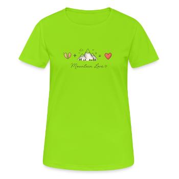 Les montagnes guérissent le cœur | Randonnée et aménagement extérieur - T-shirt respirant Femme - vert néon - Devant - AI Model Female 172 dark (172cm)
