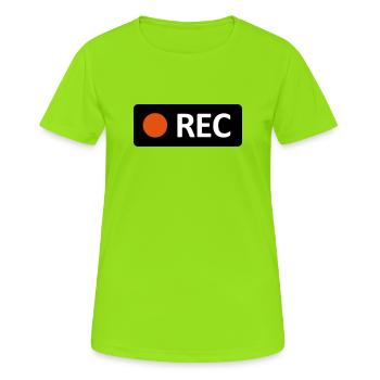 Bouton d’enregistrement REC de la caméra. Enregistrer, live, rec - T-shirt respirant Femme - vert néon - Devant - AI Model Female 172 dark (172cm)