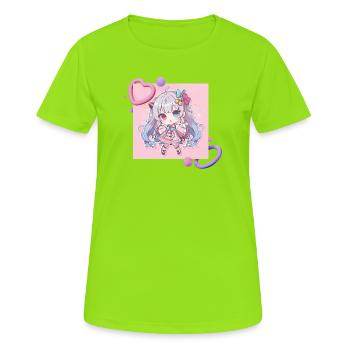 Pastell-Chibi Herzakzent - Frauen T-Shirt atmungsaktiv - Neongrün - Vorne - AI Model Female 172 dark (172cm)