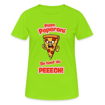 Wütende Pepperoni-Pizza Cartoon - Frauen T-Shirt atmungsaktiv - Neongrün - Vorne - AI Model Female 172 dark (172cm)