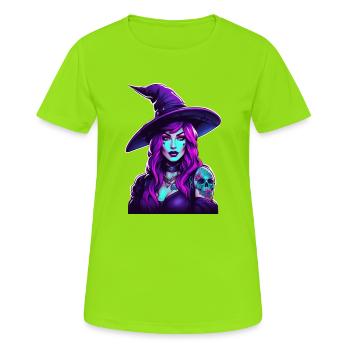 Neonhexe Hexenportraet in Lila - Frauen T-Shirt atmungsaktiv - Neongrün - Vorne - AI Model Female 172 dark (172cm)