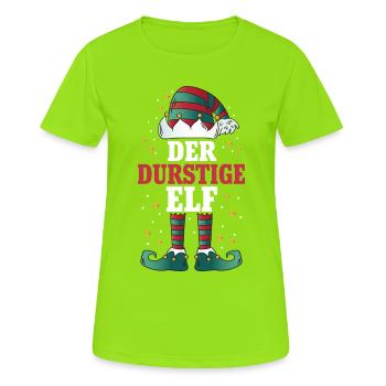 Weihnachten Der Durstige Elf - Frauen T-Shirt atmungsaktiv - Neongrün - Vorne - AI Model Female 172 dark (172cm)