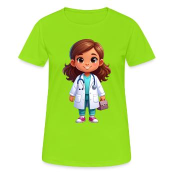 Petit Docteur avec stéthoscope et blouse – Médecine - T-shirt respirant Femme - vert néon - Devant - AI Model Female 172 dark (172cm)