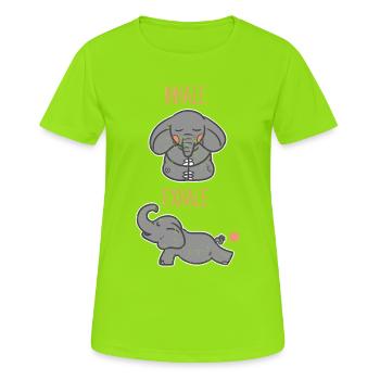Yoga Elefant - Inhale, Exhale - Frauen T-Shirt atmungsaktiv - Neongrün - Vorne - AI Model Female 172 dark (172cm)